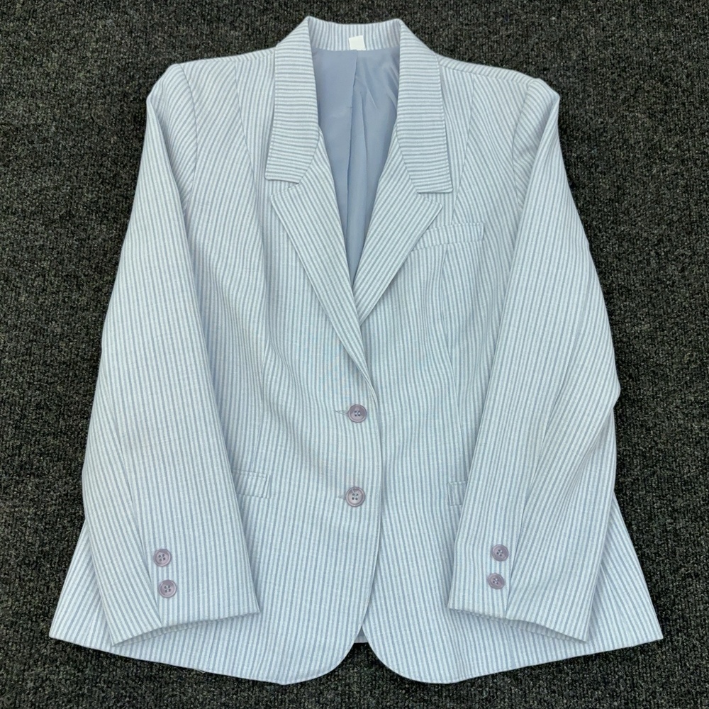Vintage Sears Blazer Womens 16 Blue Stripe Two Button Tailored Lined Jacket USA